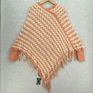 Donna Diosa Poncho Sweater Womens OS White Chevron Fringe Pullover Top Shawl